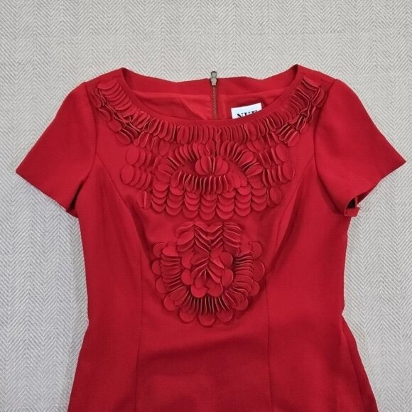 NUE by Shani S1025 Size 2 Leather Accents Red Shapewear Midi Dress Quiet Luxury - Picture 9 of 16